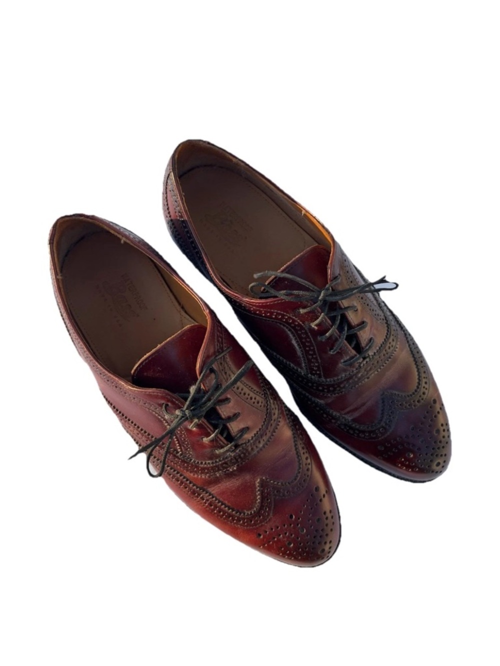 Vtg Bass Leather Wing Tip Shoes Men's Size 9 1/2 D Brogue Wingtips Brown Red USA